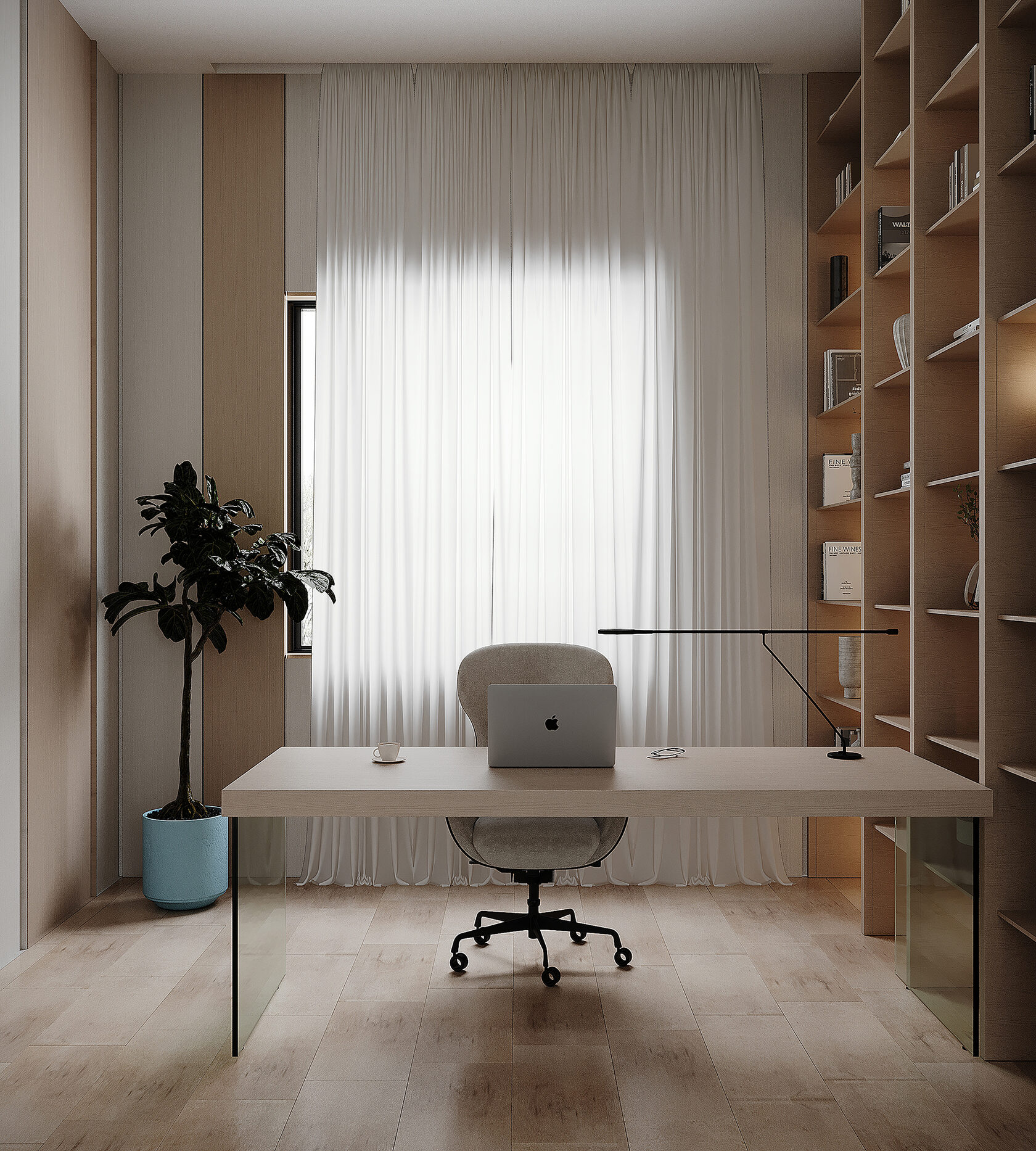 Minimal modern office room that can be used as a third bedroom